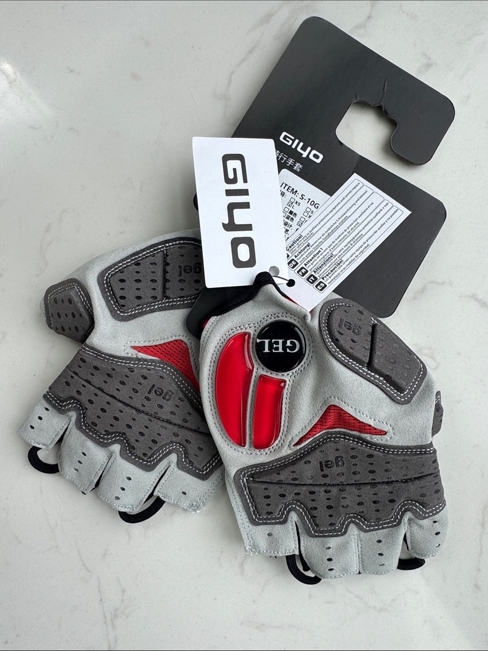GIYO Cycling Gloves Half Finger Gel Padded Bike Mitts Red Black White Size L NWT